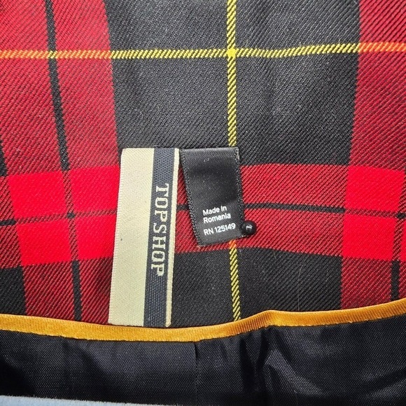 Topshop Red Tartan Plaid Leopard Print Blazer Mixed Pattern Jacket Woman Size 0 - Picture 4 of 12